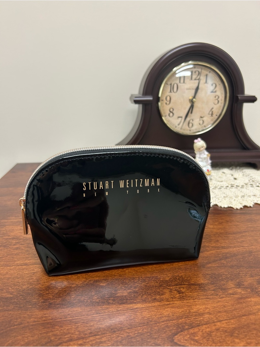 Stuart Weitzman Black Patent Zip Cosmetic Pouch